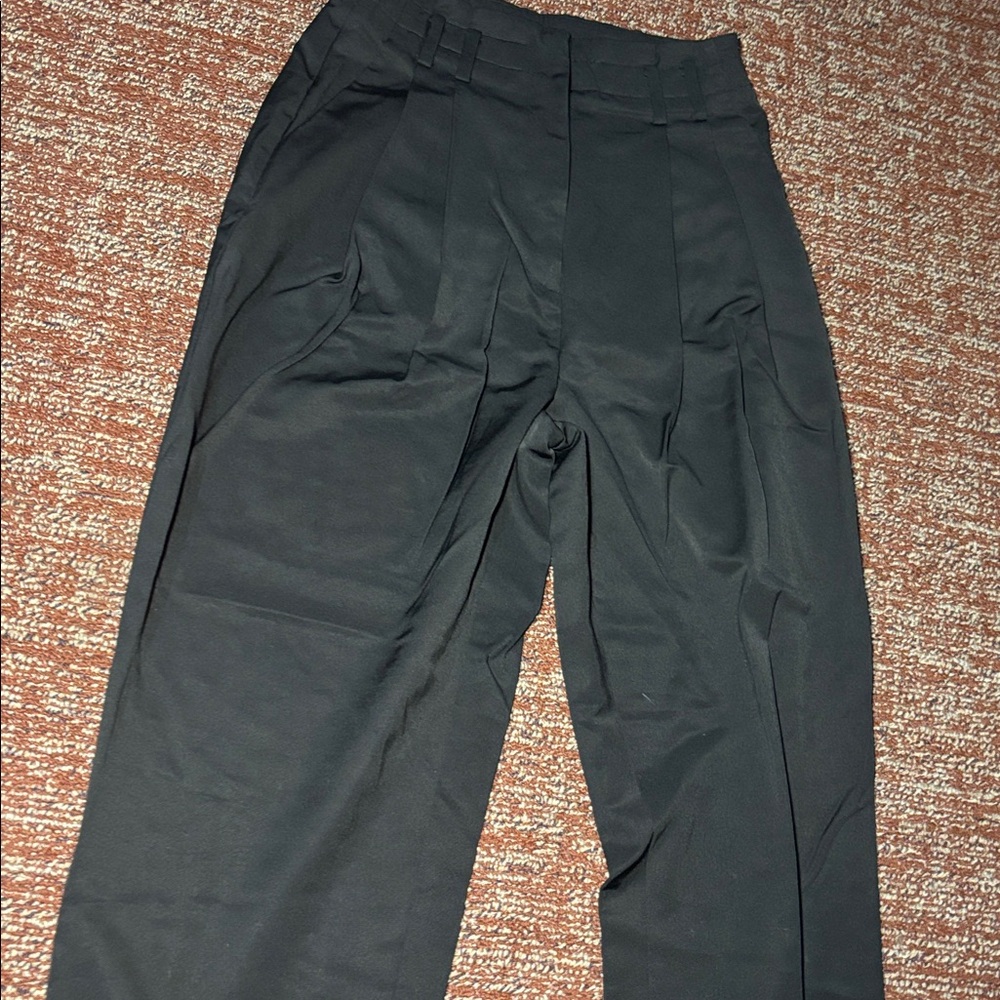high waisted wide tapered leg pleated cropped trouser tailored dress pants 2